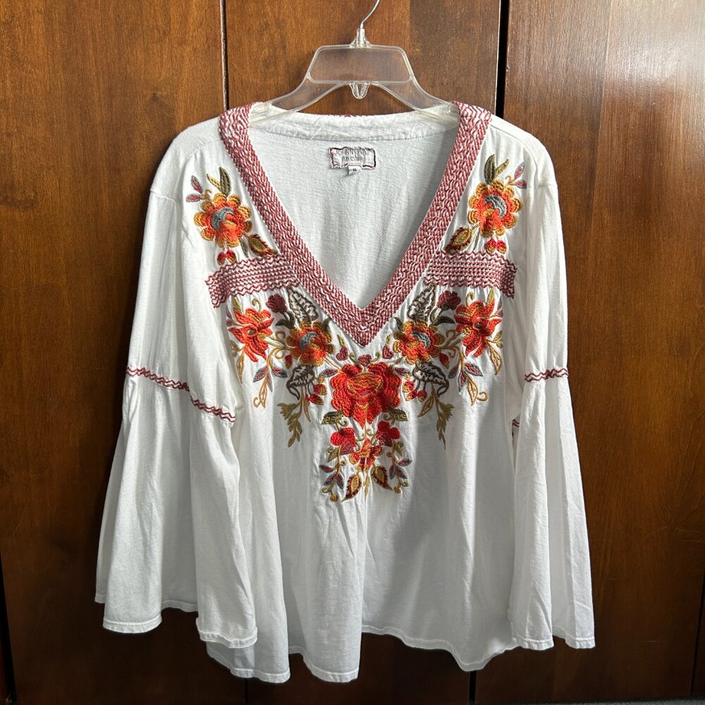 Johnny WAS Workshop Women's cotton embroidered blouse XL